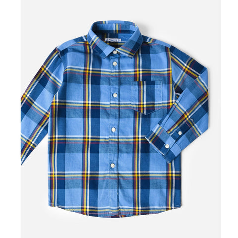Mayoral Long Sleeve Blue Plaid Button Up Shirt 4111