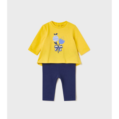 Mayoral Long Sleeve Yellow Navy Flower Pants Tee Set