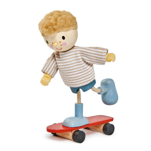 Tender Leaf Toys Wooden Doll Set Edward And His Skateboard