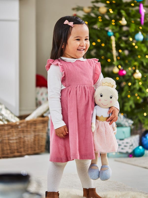 JoJo Maman Ruffle Sleeve Pink Corduroy Pinafore Dress – Tiny