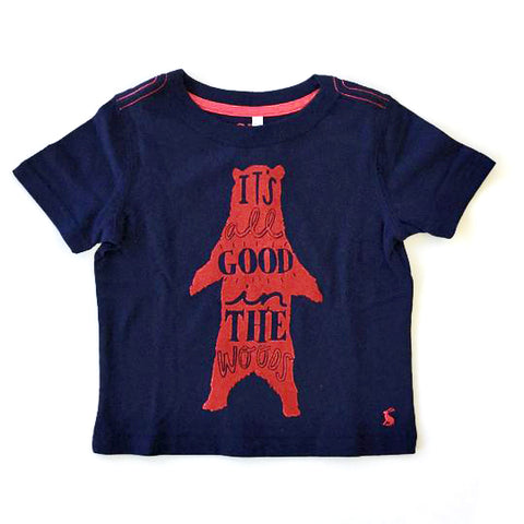 Joules Tee Shirt Blue Flocked Bear All Good In The Woods