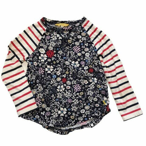 Joules Shirt Longsleeve Navy and Red Stripe with Floral
