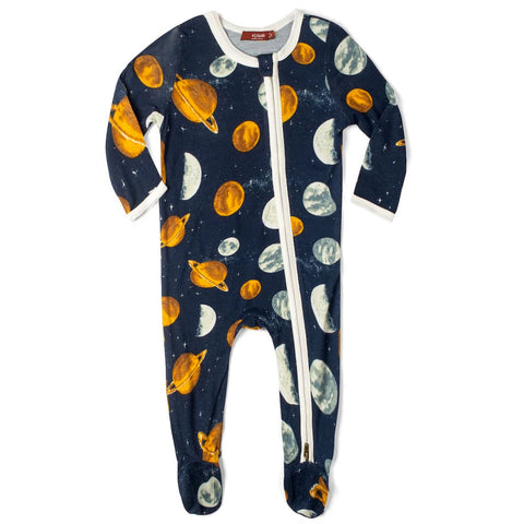 MilkBarn Bamboo Zipper Footie Planets