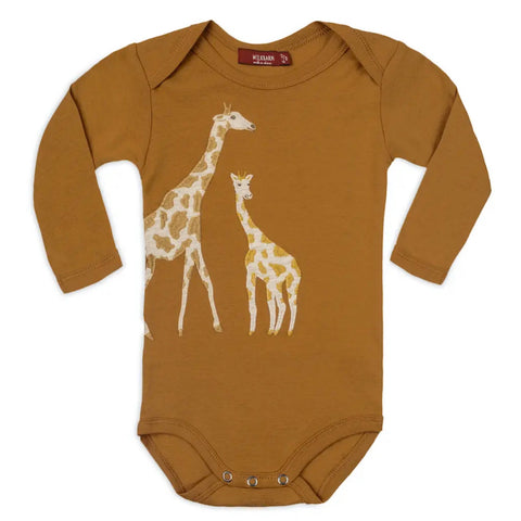 MilkBarn Organic Cotton Long Sleeve Applique One Piece Bodysuit Giraffe