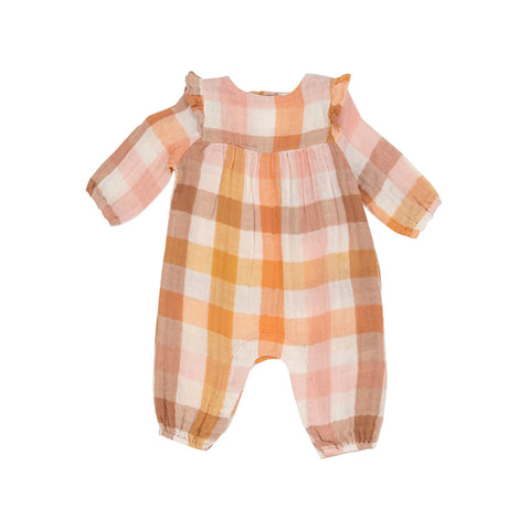 Angel Dear Harvest Plaid Ruffle Sleeve Romper