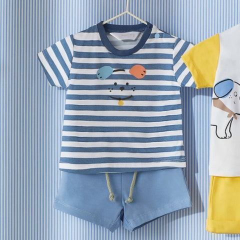 Mayoral 2 Piece Outfit Blue Stripe Doggy Blue Shorts