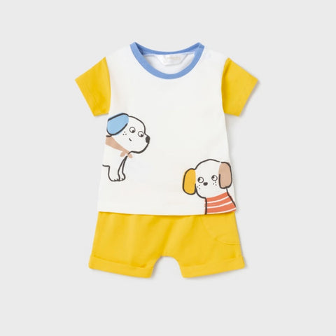 Mayoral 2 Piece Outfit White Yellow Doggies Shorts