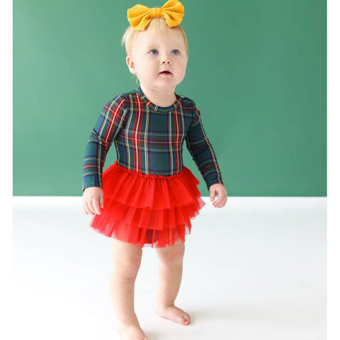 Posh Peanut Tartan Plaid Tulle Skirt Bodysuit