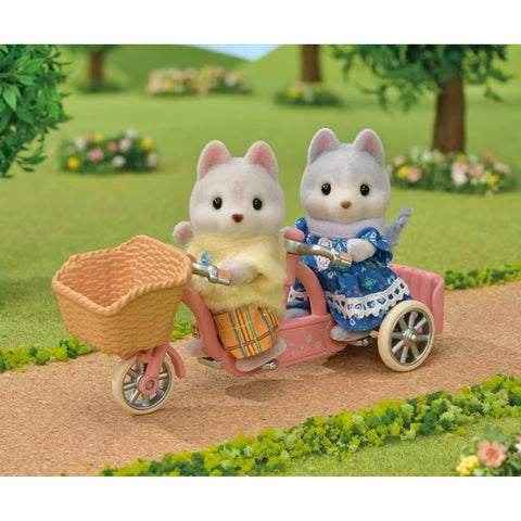 Calico Critters Tandem Cycling Set-Husky Sister & Brother