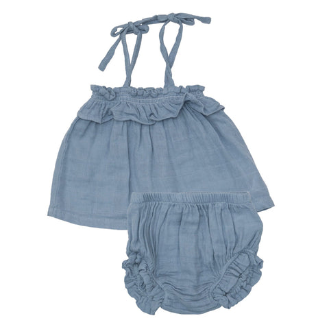 Angel Dear Ruffle Top and Bloomer Solid Soft Chambray