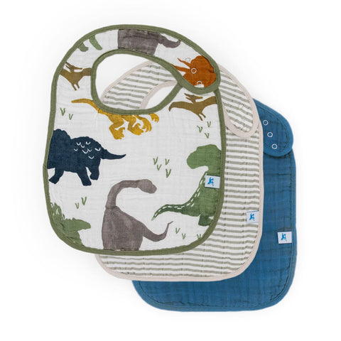 Little Unicorn 3 Piece Cotton Muslin Classic Bib Set Dino Friends