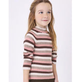 Mayoral Rib Mockneck Sweater Chocolate Pink Stripe 4002