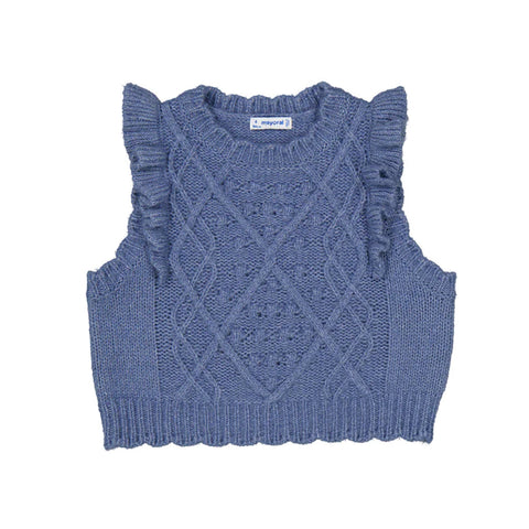 Mayoral Blue Knitted Vest with Ruffle