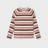 Mayoral Rib Mockneck Sweater Chocolate Pink Stripe 4002