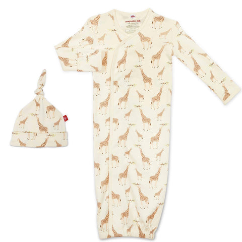 Magnetic Me Cream Jolie Giraffe Organic Cotton Gown and Hat Set
