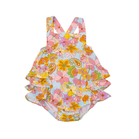 Angel Dear Paisley Floral Ruffle Sunsuit Romper