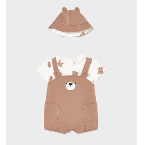 Mayoral Brown Bear Overalls and Hat Set