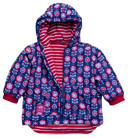 Jojo Maman Bebe Waterproof Fleece Lined Hooded Coat Navy Red Floral