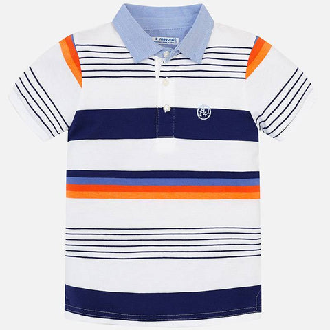 Mayoral Shortsleeve Polo Shirt Navy Orange Stripe