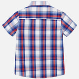 Mayoral Shortsleeve Button Up Shirt Navy Blue Orange Plaid