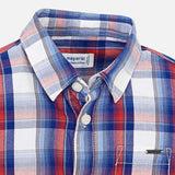 Mayoral Shortsleeve Button Up Shirt Navy Blue Orange Plaid