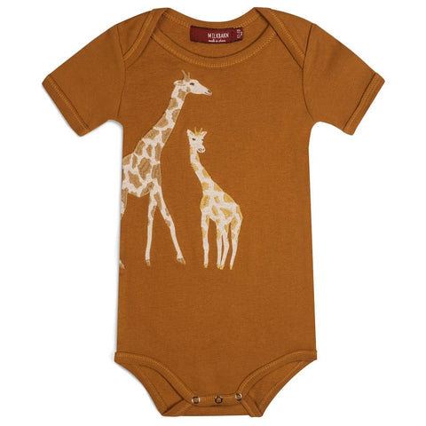 MilkBarn Organic Cotton Applique One Piece Bodysuit Orange Giraffe