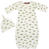 MilkBarn Organic Cotton Newborn Gown & Hat Set Grasshoppers 0-3 mos