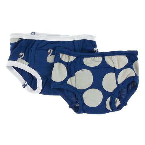 Kickee Pants Training Pants Navy Swans and Dots