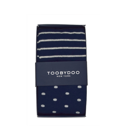 Toobydoo Pair of Knit Pattern Sweater Leggings in Navy Dots and Stripes