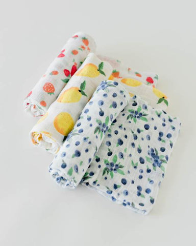 Little Unicorn 3 Piece Cotton Muslin Swaddle Set Berry Lemonade