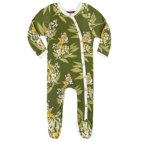 MilkBarn Bamboo Footie Green Floral