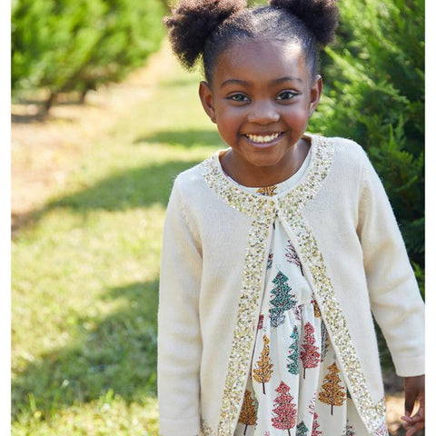 Pink Chicken Sweater Cardigan Cream Gold Sequins