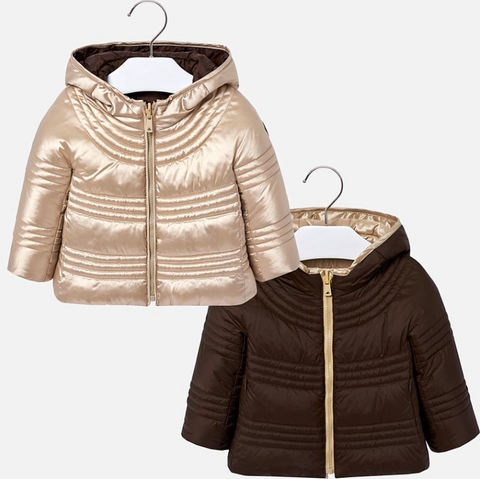 Mayoral Reversible Coat Tan Brown Puffer Hooded