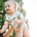 MilkBarn Bamboo One Piece Bodysuit Sky Blue Floral