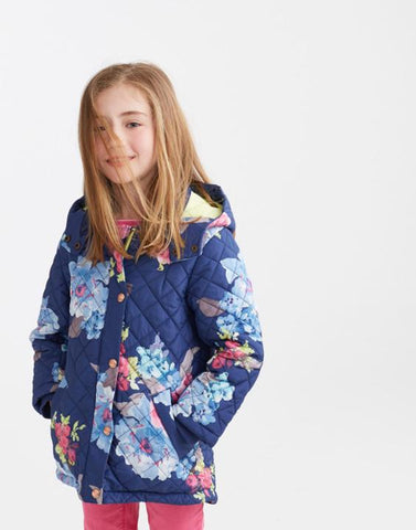 Joules Coat Navy Floral Quilted With Hood