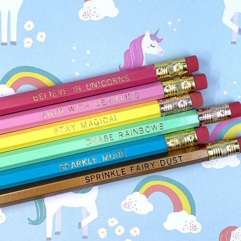 Ruth and Dottie Pencils Set of 6 - Rainbows and Unicorns