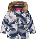 Joules Coat Parka Navy Stripe Floral With Faux Fur