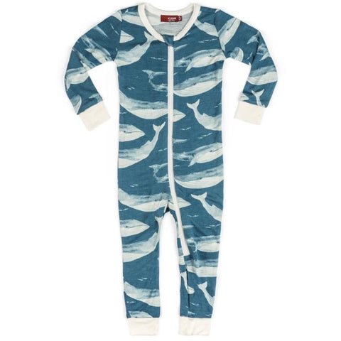 MilkBarn Bamboo Zipper Footless Pajamas Blue Whale