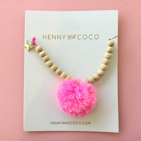Henny and Coco Necklace Pink Pom Pom