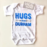 Hugs From Durham Blue Onesie from Rock Scissor Paper