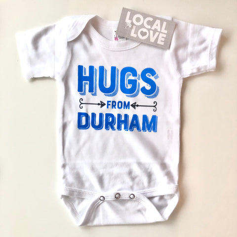 Hugs From Durham Blue Onesie from Rock Scissor Paper
