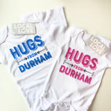 Hugs From Durham Blue Onesie from Rock Scissor Paper