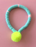 Bottleblond Jewels Pom Pom Bracelet with Patch Neon Yellow + Aqua