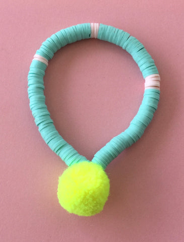 Bottleblond Jewels Pom Pom Bracelet with Patch Neon Yellow + Aqua