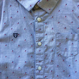 Mayoral Shirt Longlseeve Button Up Light Blue Red Geometric Grid