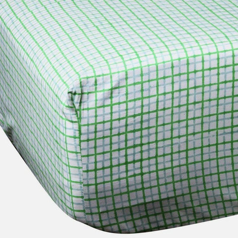 Mia And Finn James Twin Fitted Sheet Green Blue Grid