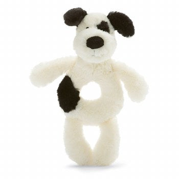 Jellycat Bashful Black And Cream Puppy Ring Rattle
