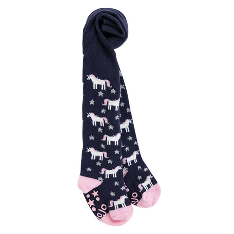 Jojo Maman Pair of Tights Unicorn Navy