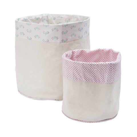 Mia and Finn Set of 2 Lined Fabric Bins Pink Teal