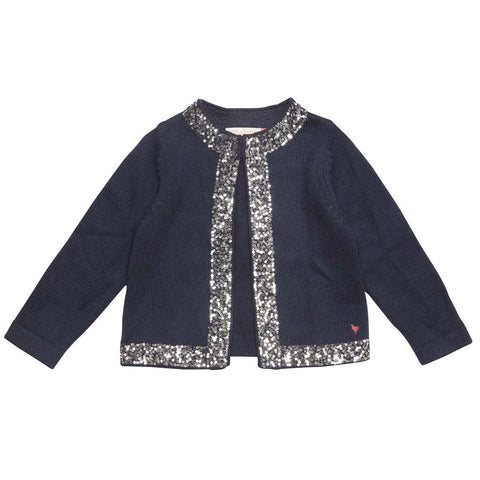 Pink Chicken Sweater Cardigan Navy Silver Sequin